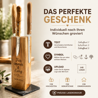 Exklusiver Messerblock Tower aus Olivenholz mit Wunschgravur