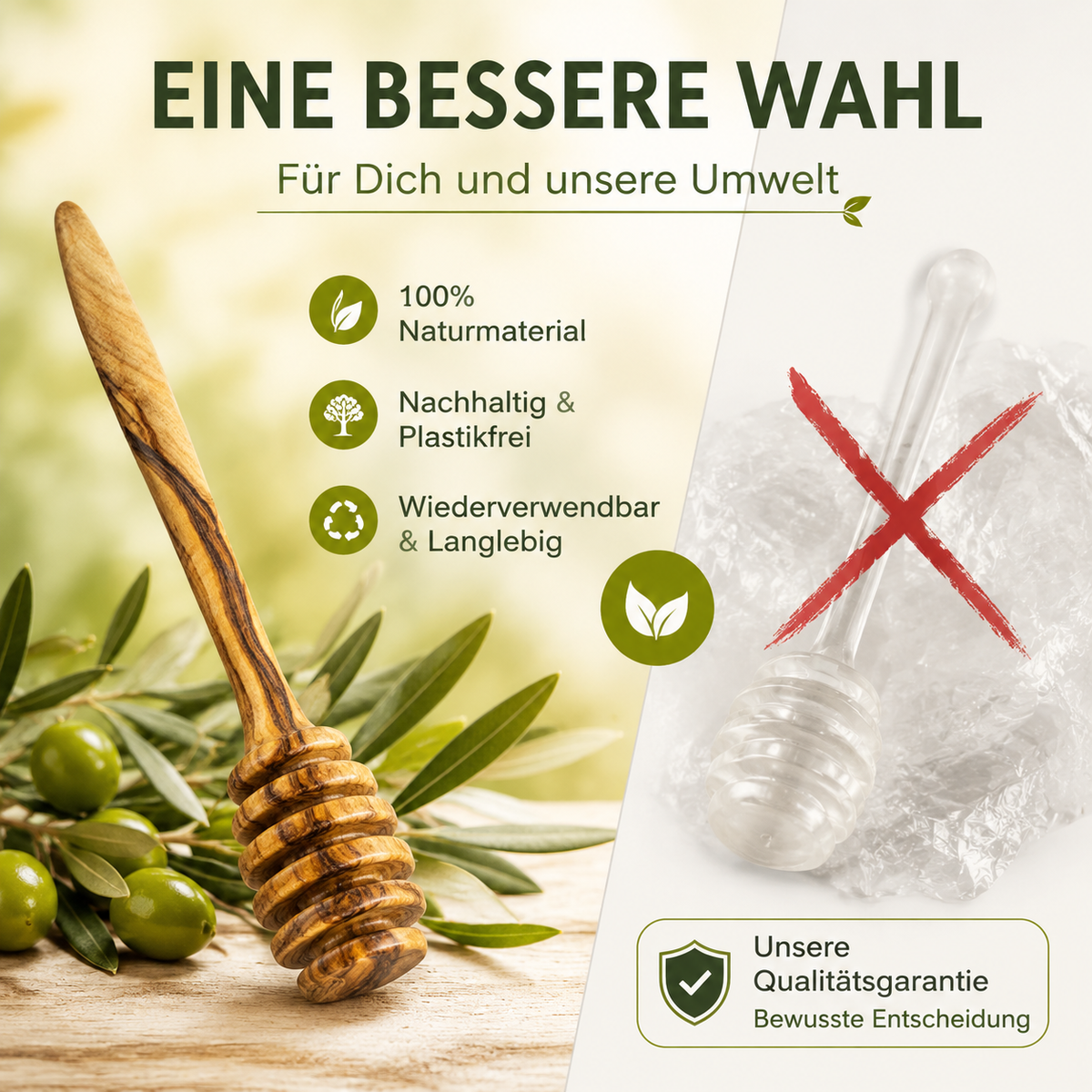 Personalisierbarer Honigheber 14 cm aus Olivenholz – Hochwertiger Honiglöffel für präzises Portionieren