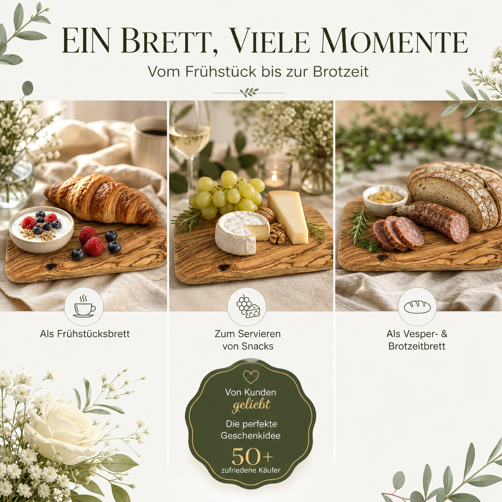 Personalisiertes Frühstücksbrettchen aus Olivenholz mit Gravur