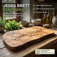 personalisiertes Schneidebrett aus Olivenholz mit Gravur