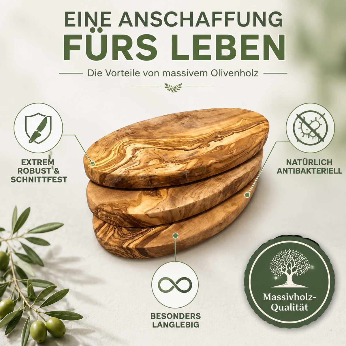 Ovales Holzbrett – Frühstücksbrett aus Olivenholz