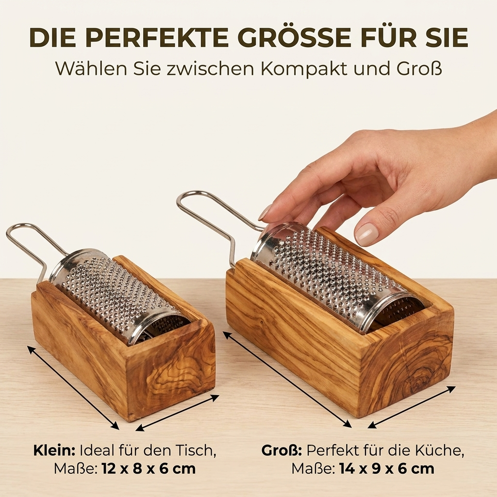 Käse- und Parmesanreibe aus Olivenholz und Edelstahl
