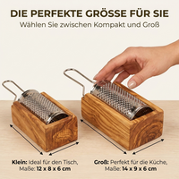 Käse- und Parmesanreibe aus Olivenholz und Edelstahl