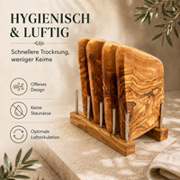 Schneidebretthalter aus Olivenholz für 4 Bretter | Praktischer Brettständer