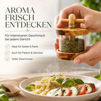 Kräutermühle aus Olivenholz mit Mahlwerk für Kräuter & Gewürze