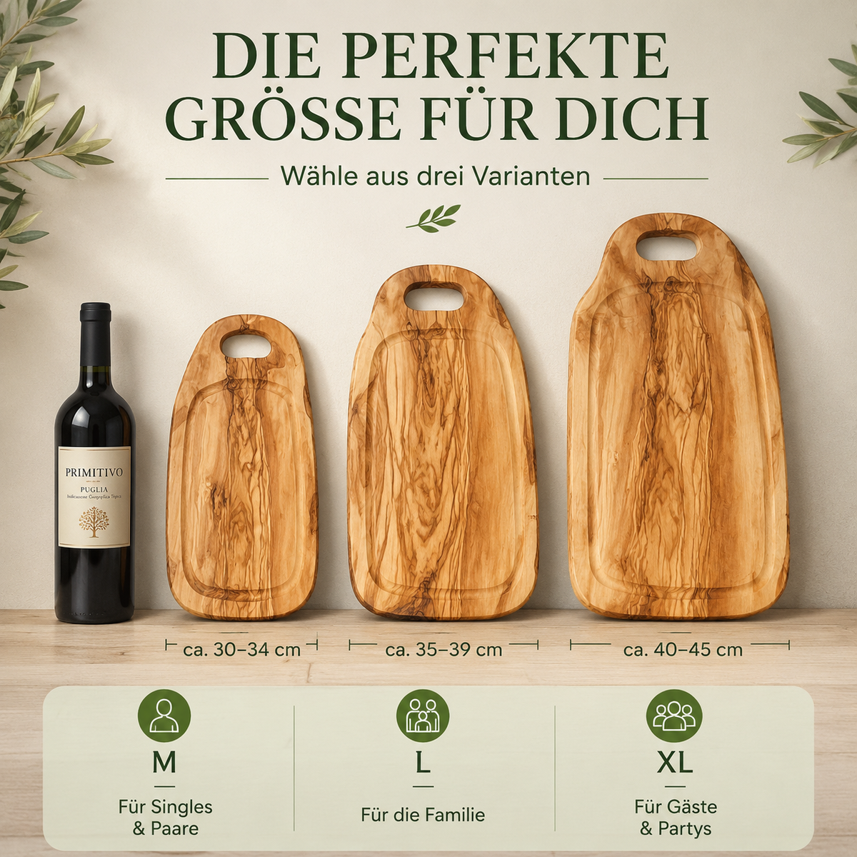 Personalisiertes Steakbrett aus Olivenholz mit Saftrille und Griff – rustikales Holzbrett mit Gravur