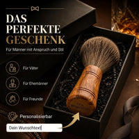 Rasierpinsel Dachshaar „Sir George“ aus Olivenholz mit Gravur – Personalisierbarer Rasierpinsel