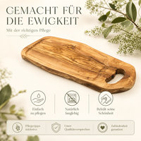 Personalisiertes Steakbrett aus Olivenholz mit Saftrille und Griff – rustikales Holzbrett mit Gravur