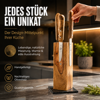Exklusiver Messerblock Tower aus Olivenholz mit Wunschgravur