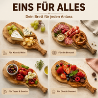 Personalisiertes Servierbrett aus Olivenholz mit Griff & rustikalem Rand