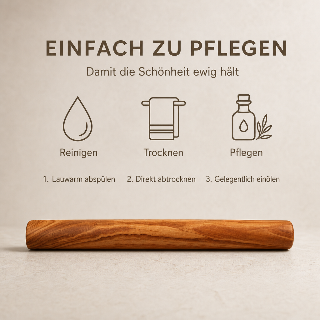 Olivenholz Teigroller „Design“ – edles Nudelholz handgefertigt