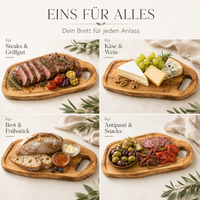 Personalisiertes Steakbrett aus Olivenholz mit Saftrille und Griff – rustikales Holzbrett mit Gravur