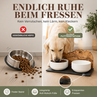 Personalisierte Futterstation für Katzen & Hunde DUO mit zwei Porzellanschalen