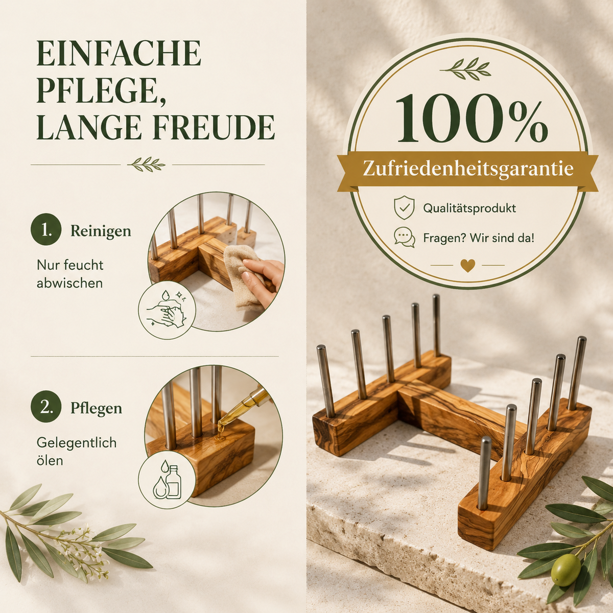 Schneidebretthalter aus Olivenholz für 4 Bretter | Praktischer Brettständer