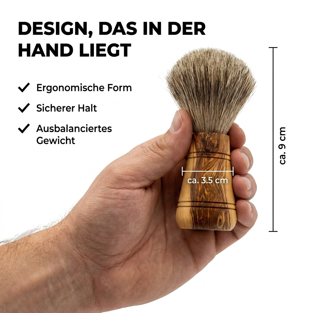 Rasierpinsel Dachshaar „Sir George“ aus Olivenholz mit Gravur – Personalisierbarer Rasierpinsel