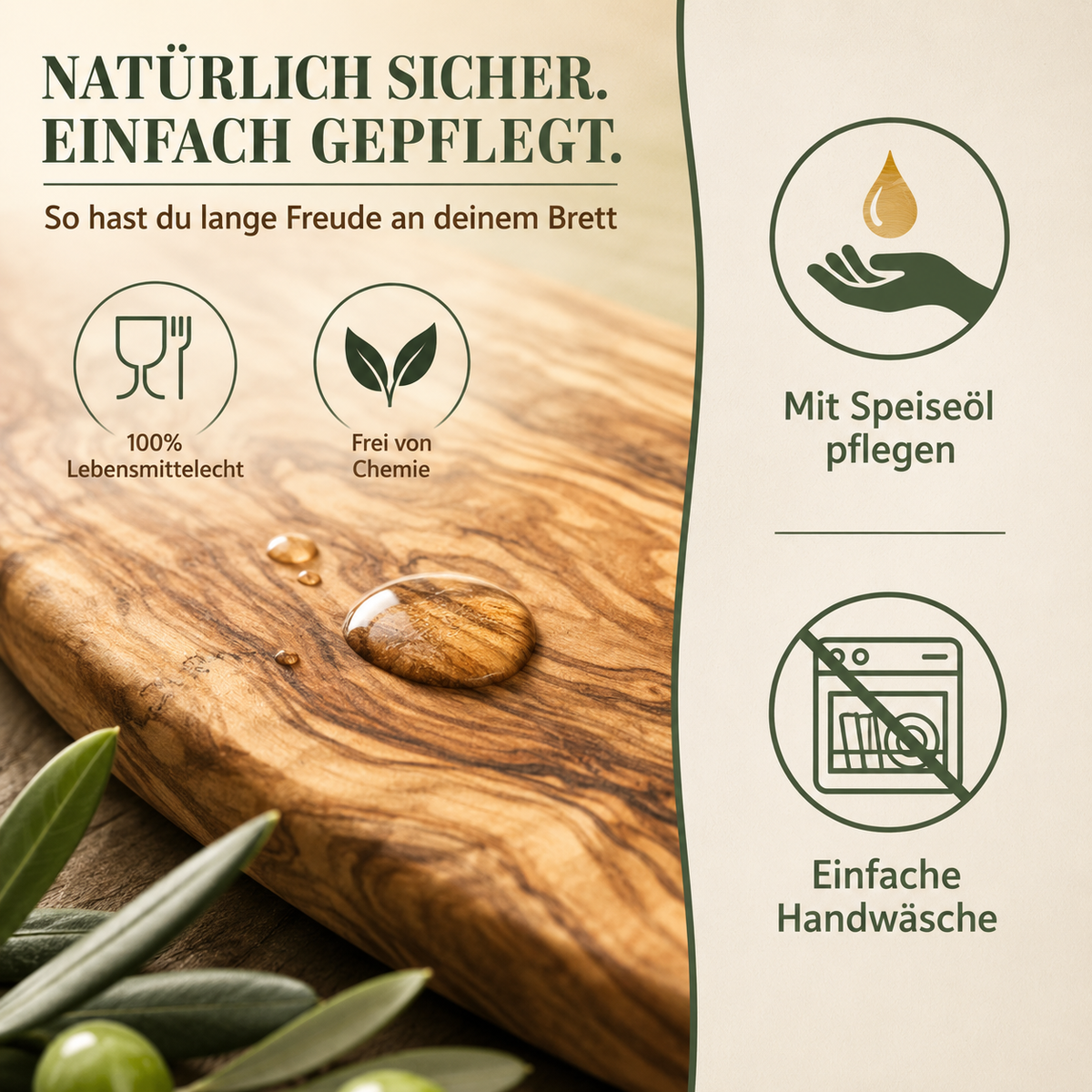 Ovales Holzbrett – Frühstücksbrett aus Olivenholz