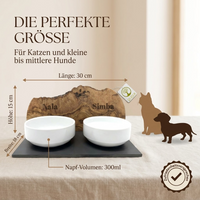 Personalisierte Futterstation für Katzen & Hunde DUO mit zwei Porzellanschalen