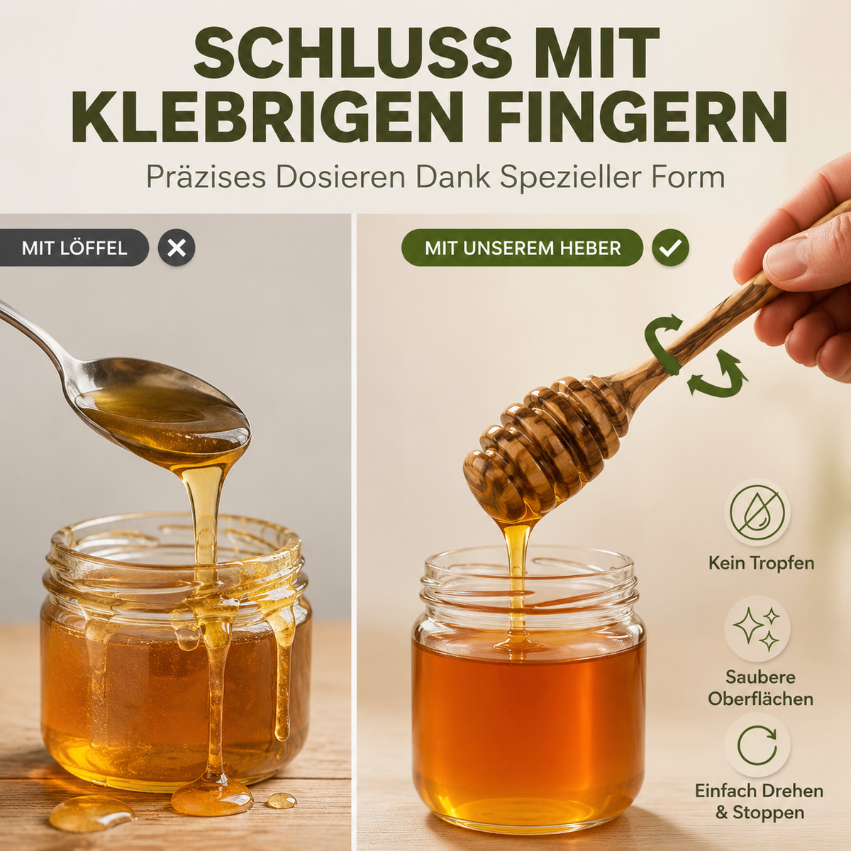 Personalisierbarer Honigheber 14 cm aus Olivenholz – Hochwertiger Honiglöffel für präzises Portionieren