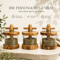 Kräutermühle aus Olivenholz mit Mahlwerk für Kräuter & Gewürze