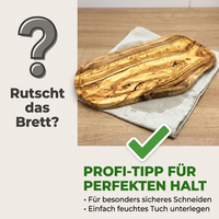 Personalisiertes Schneidebrett mit Saftrille – Rustikales Tranchierbrett aus Olivenholz