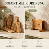 Schneidebretthalter aus Olivenholz für 4 Bretter | Praktischer Brettständer