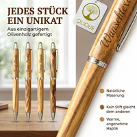 Kugelschreiber personalisiert, Olivenholz - Edler Holzkugelschreiber mit Gravur und Samtetui als individuelles Geschenk