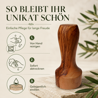 Personalisierbarer Kaffeestampfer aus Olivenholz – Tamper Ø 45 mm