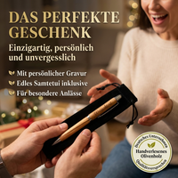 Kugelschreiber personalisiert, Olivenholz - Edler Holzkugelschreiber mit Gravur und Samtetui als individuelles Geschenk