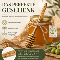 Personalisierbarer Honigheber 14 cm aus Olivenholz – Hochwertiger Honiglöffel für präzises Portionieren