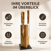 Exklusiver Messerblock Tower aus Olivenholz mit Wunschgravur