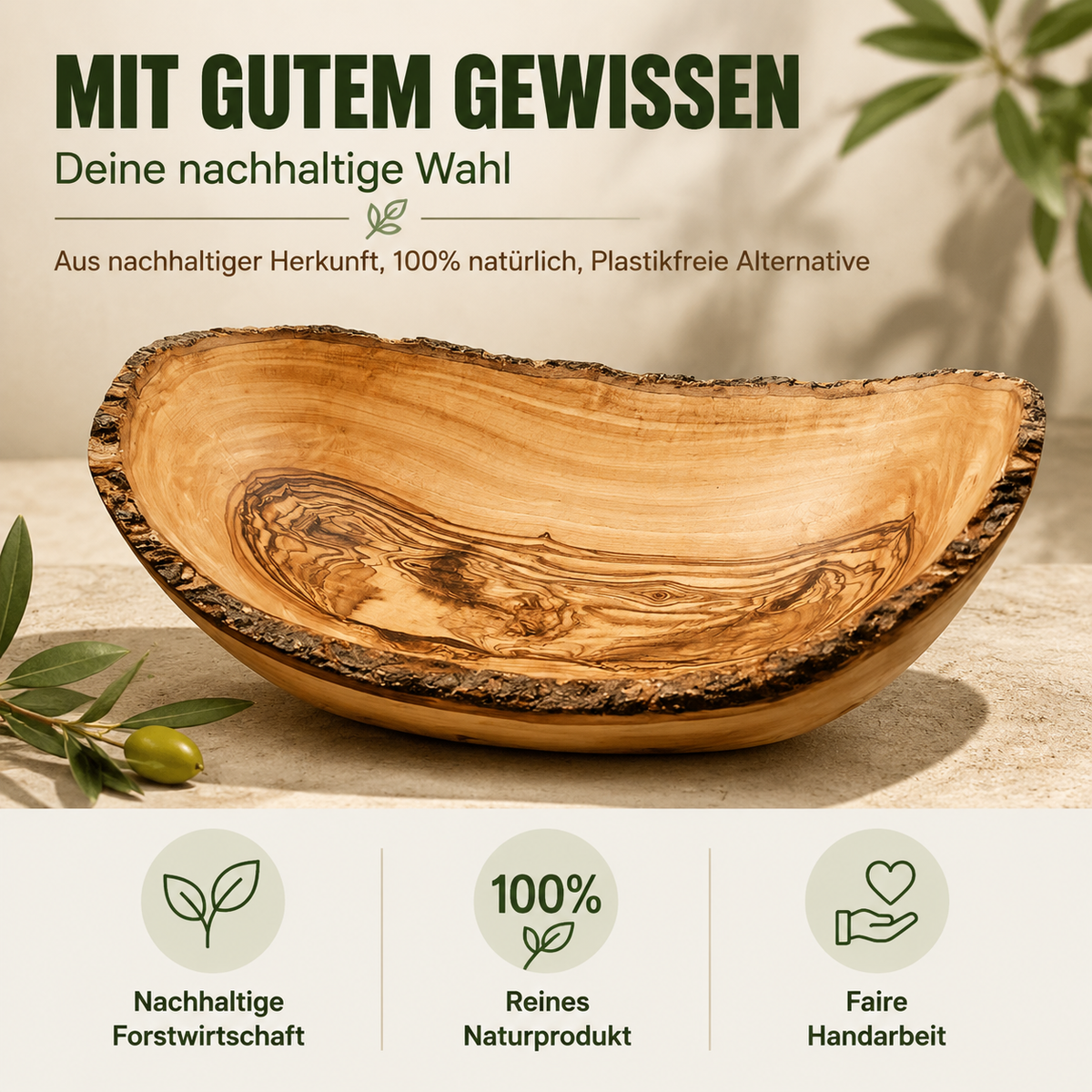 Rustikale Schale aus Olivenholz – Einzigartiges Design & Nachhaltig