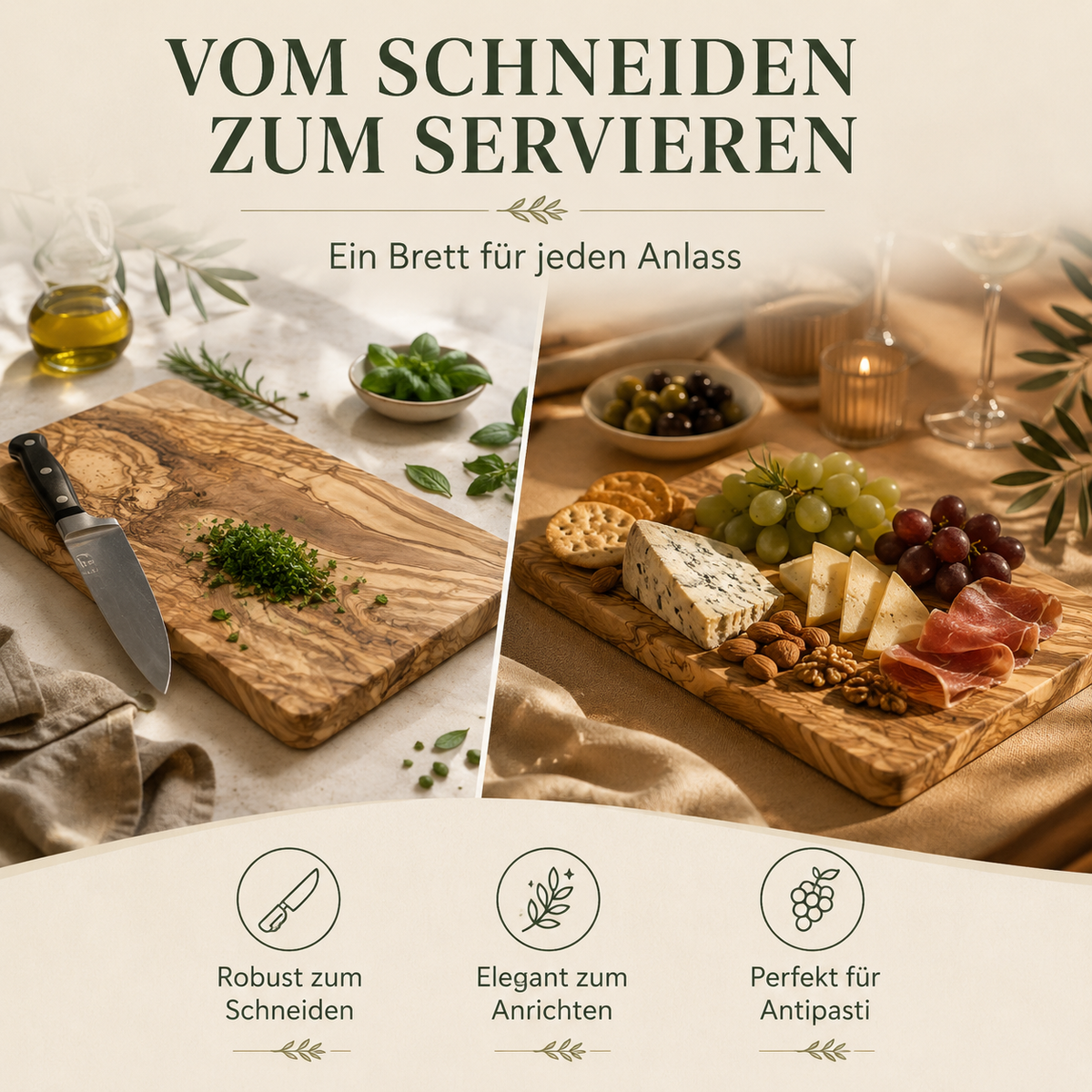 Rechteckiges Schneidebrett aus Olivenholz – Hochwertig, nachhaltig & personalisierbar