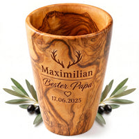 Trinkbecher aus Olivenholz personalisiert – Holzbecher mit Gravur als Geschenk