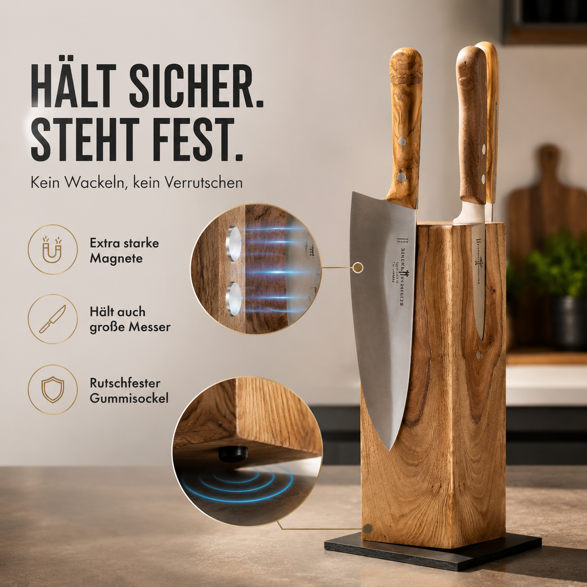Exklusiver Messerblock Tower aus Olivenholz mit Wunschgravur