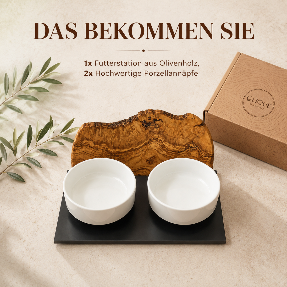 Personalisierte Futterstation für Katzen & Hunde DUO mit zwei Porzellanschalen