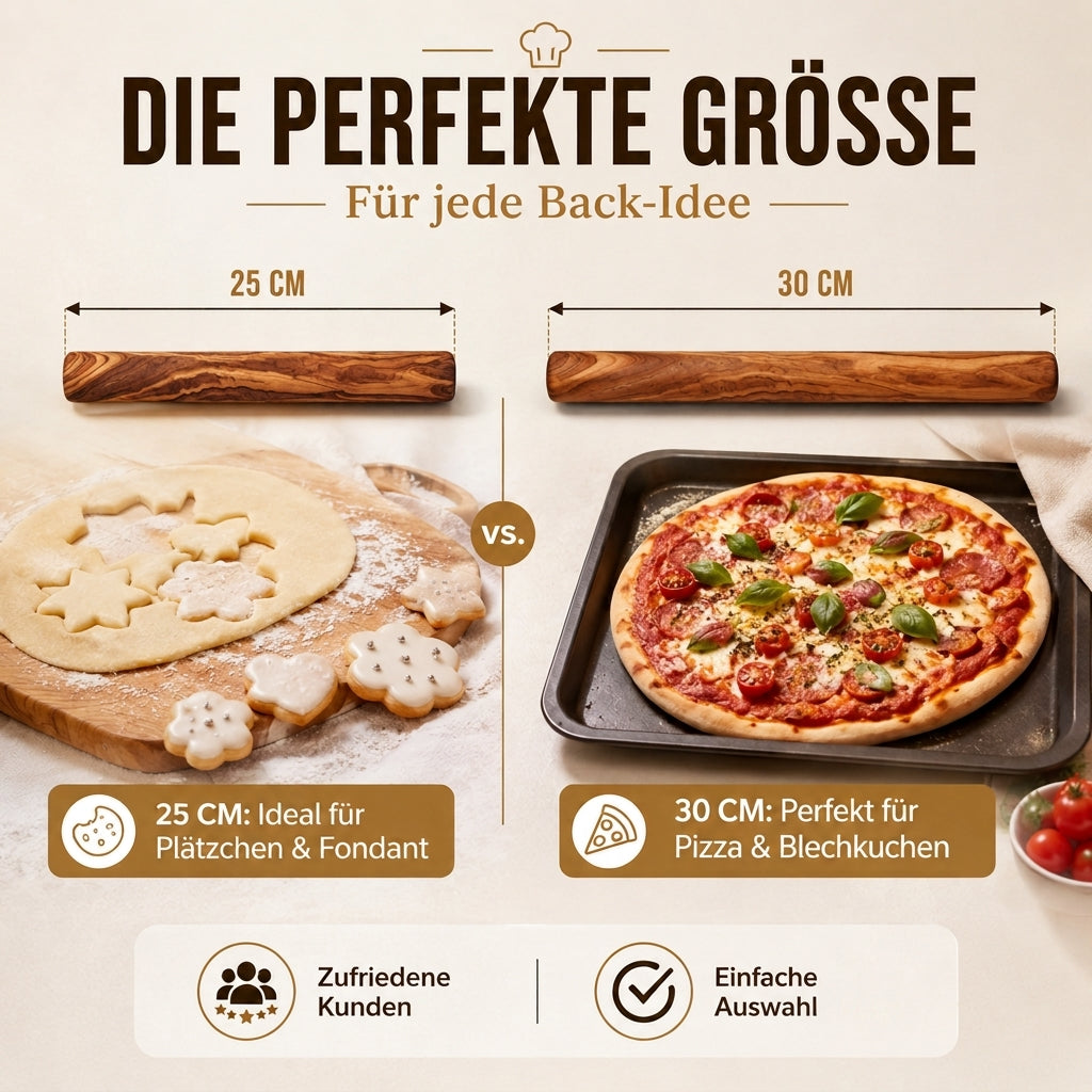 Olivenholz Teigroller „Design“ – edles Nudelholz handgefertigt