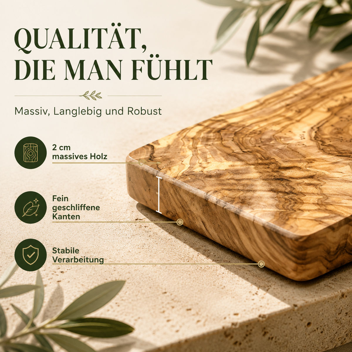 Rechteckiges Schneidebrett aus Olivenholz – Hochwertig, nachhaltig & personalisierbar