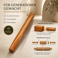 Olivenholz Teigroller „Design“ – edles Nudelholz handgefertigt