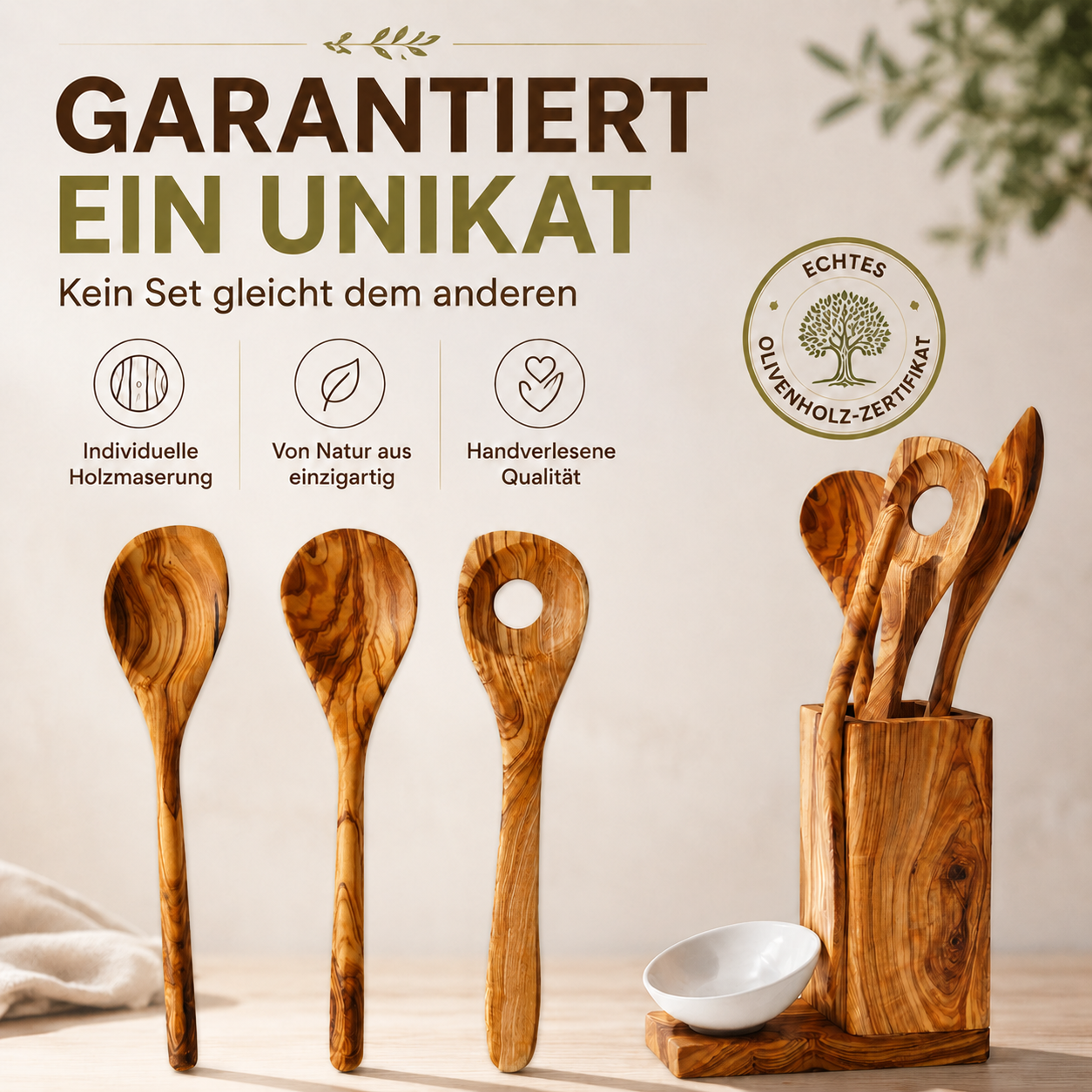 Schönes Küchenset 5tlg. aus Olivenholz