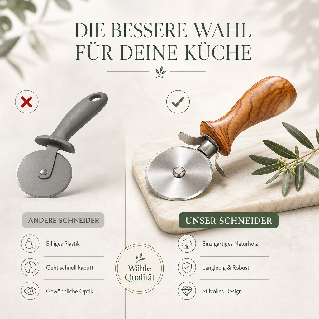 Pizzaschneider mit Olivenholzgriff – personalisierbar mit Gravur