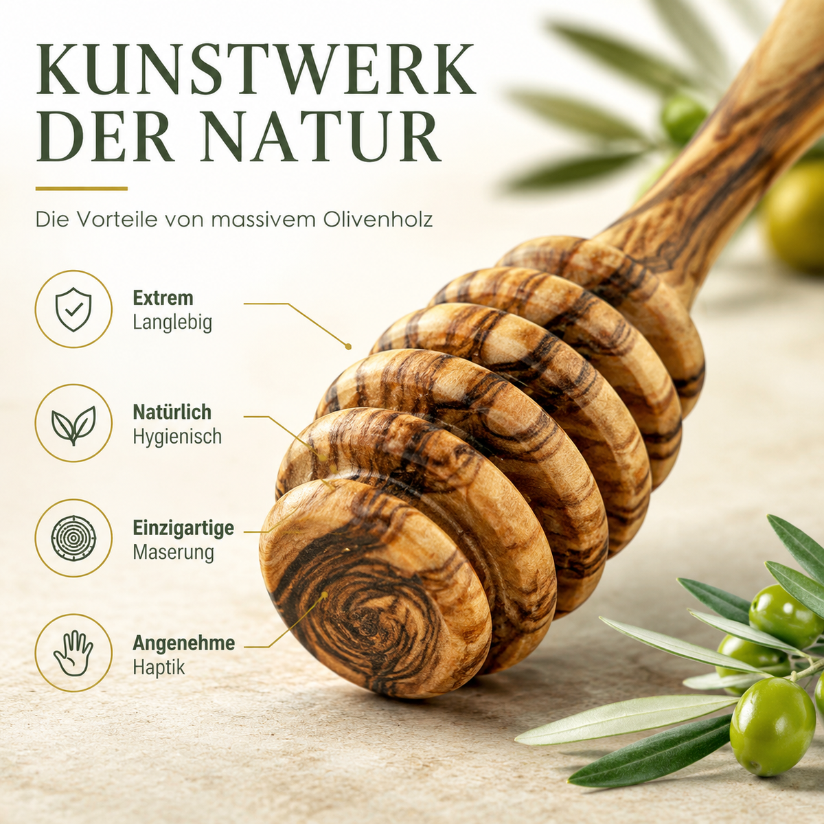 Personalisierbarer Honigheber 14 cm aus Olivenholz – Hochwertiger Honiglöffel für präzises Portionieren