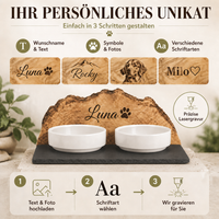 Personalisierte Futterstation für Katzen & Hunde DUO mit zwei Porzellanschalen
