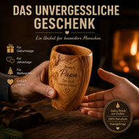 Trinkbecher aus Olivenholz personalisiert – Holzbecher mit Gravur als Geschenk