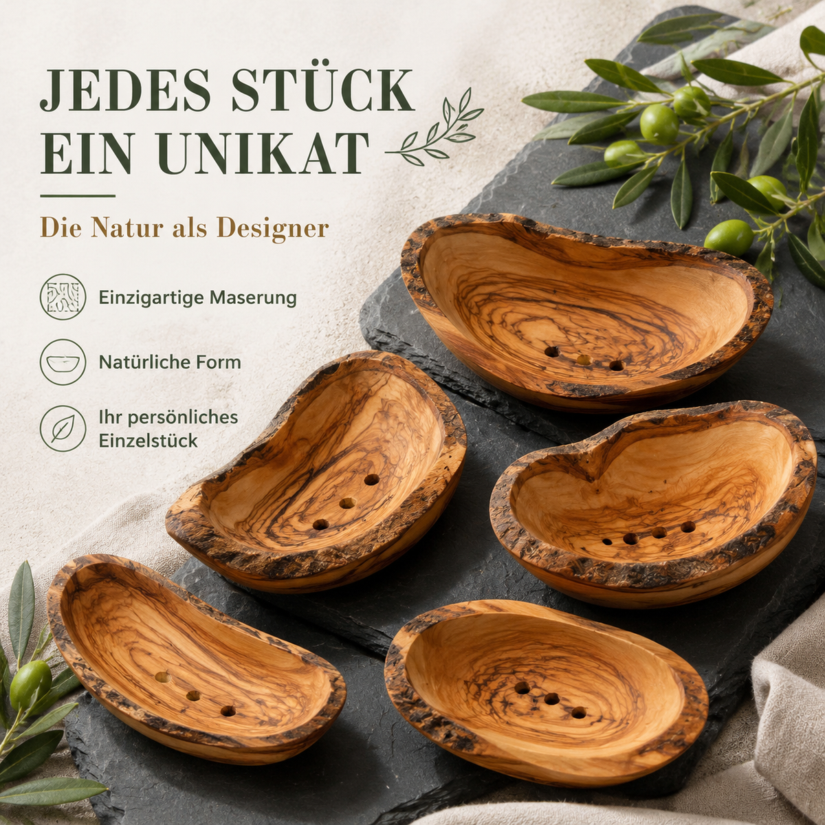 Rustikale Seifenschale aus Olivenholz – Handgemacht & Natürlich