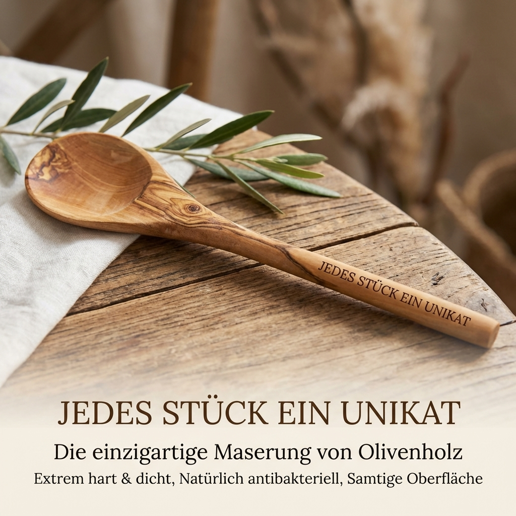 hochwertiger Kochlöffel aus Olivenholz handgefertigt personalisiert