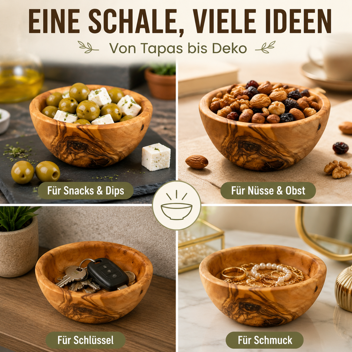 Runde Tapas Schale aus Olivenholz