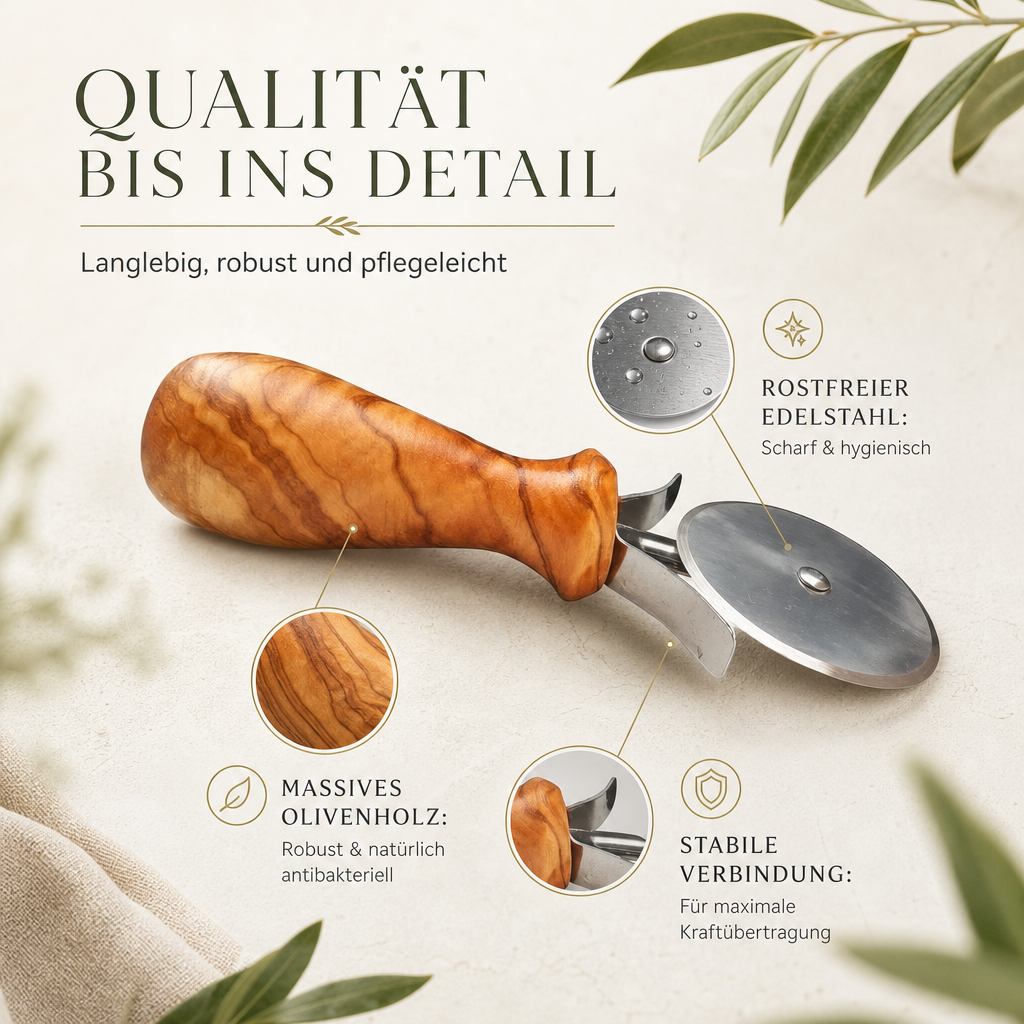Pizzaschneider mit Olivenholzgriff – personalisierbar mit Gravur