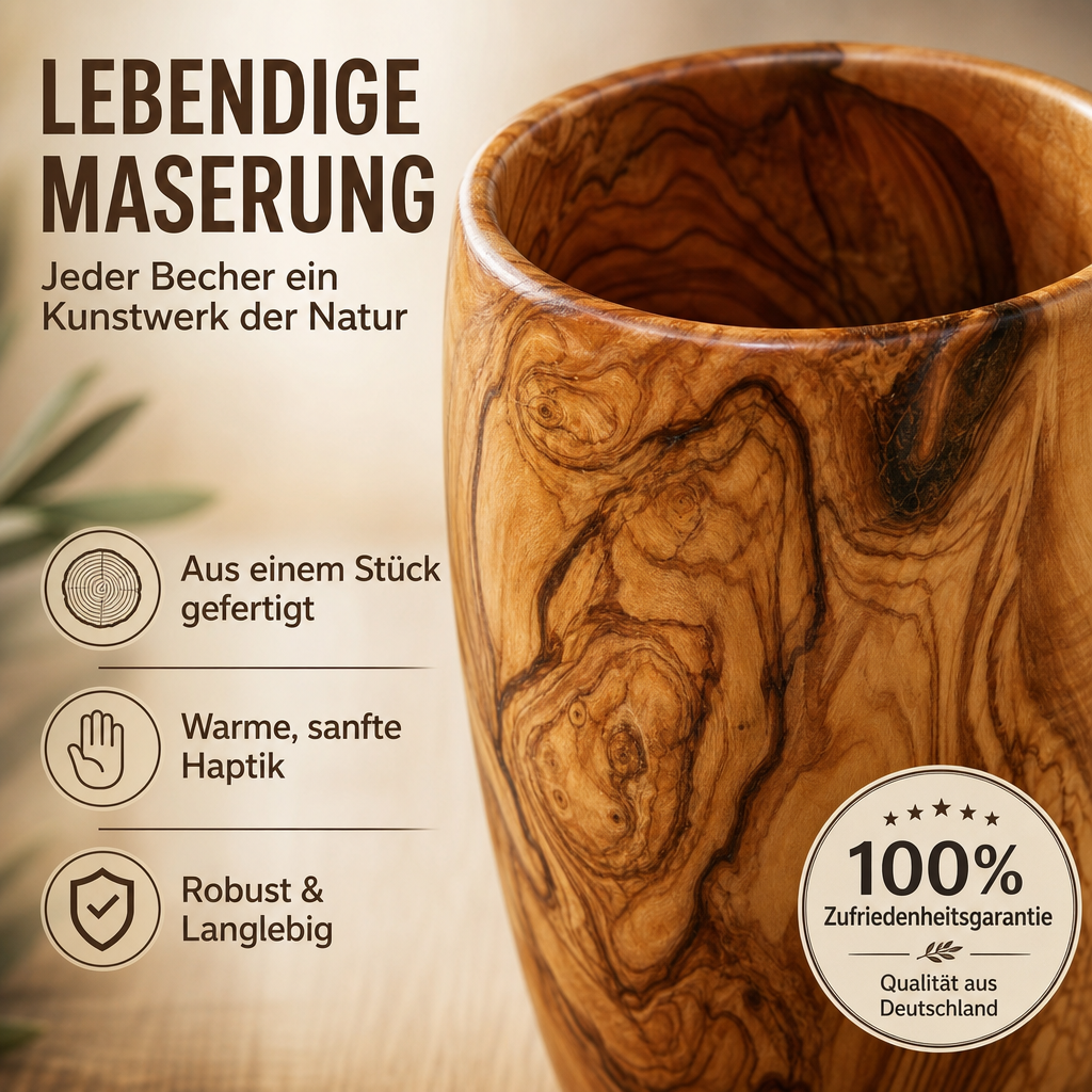 Trinkbecher aus Olivenholz personalisiert – Holzbecher mit Gravur als Geschenk
