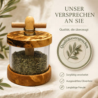 Kräutermühle aus Olivenholz mit Mahlwerk für Kräuter & Gewürze