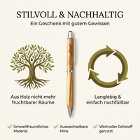 Kugelschreiber personalisiert, Olivenholz - Edler Holzkugelschreiber mit Gravur und Samtetui als individuelles Geschenk